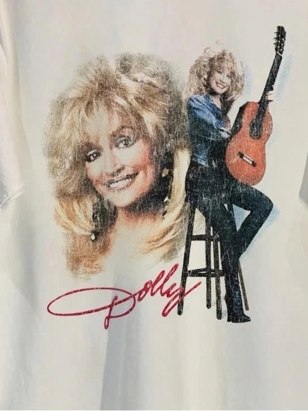 Gildan White Short-Sleeve Tee with Dolly Guitar Graphic - Picture 2 of 2